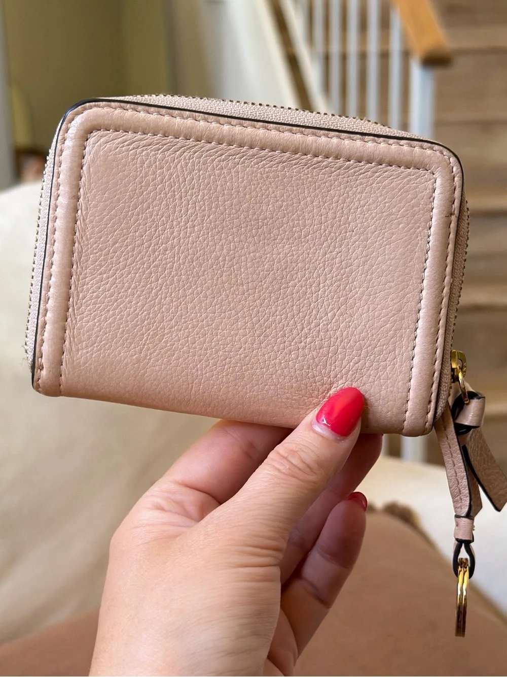 Tory Burch Blush Pink Pebbled Leather Zip Around Wallet Coin Purse